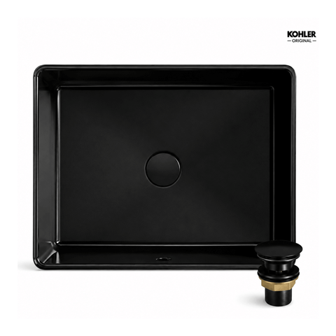 Cuba Verticyl Kohler Louça Preta 44x33cm + Válvula 1.1/4" Preta Click - 2882BR-7-VV114PTDAMI-