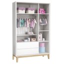 Ver imagem 2 de Guarda Roupa Infantil Classic 3 Portas Branco Fosco com Pés Madeira Natural - Reller Móveis