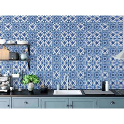 Papel Parede Adesivo Azulejo Cozinha Azul Retro Lavavél 12m - 3