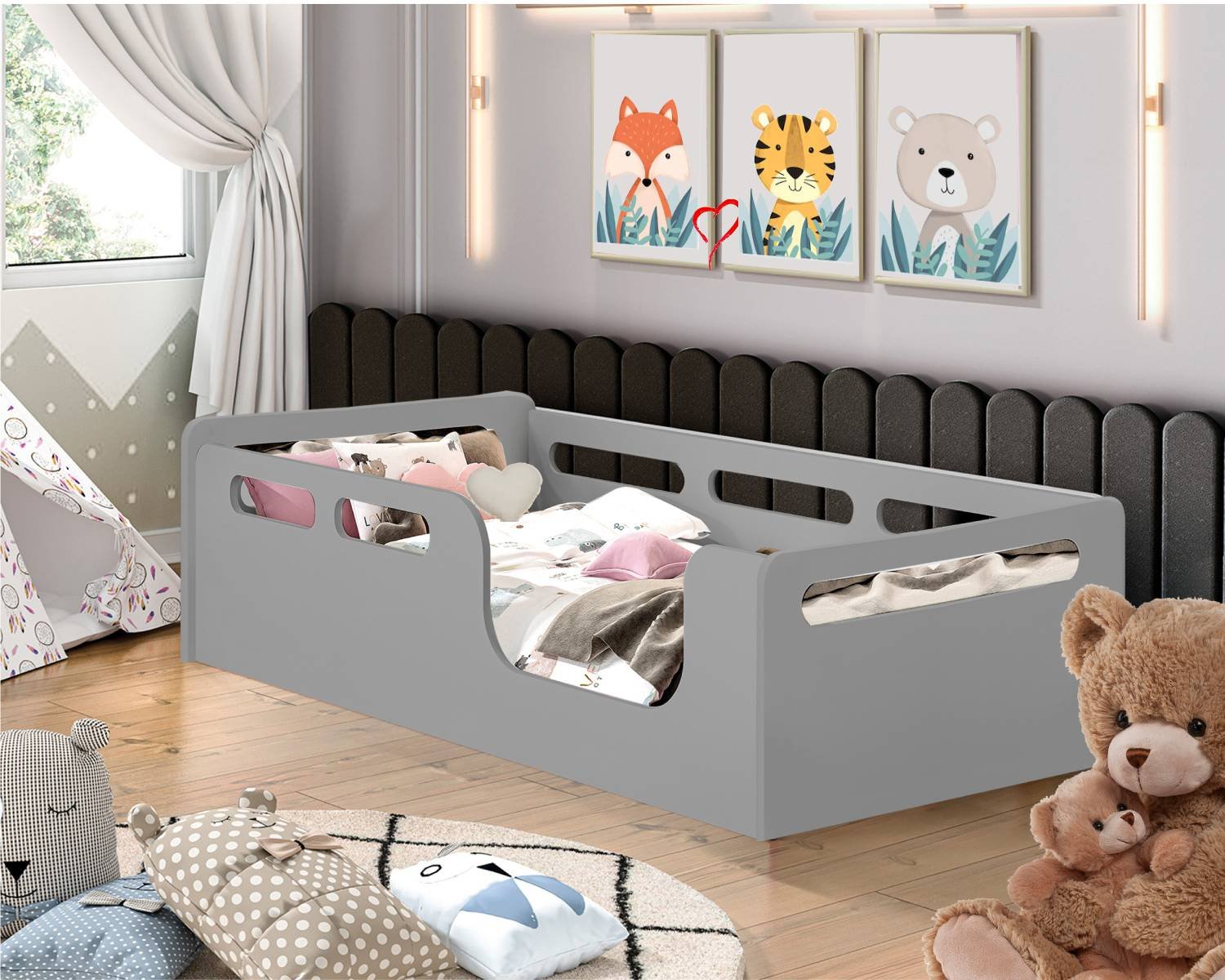 Cama Montessori Solteiro Planet Baby Cor:Cinza - 2