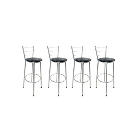 Kit 4 Banquetas Alta Prata Cozinha Gourmet Americana Balcão:preto Floral