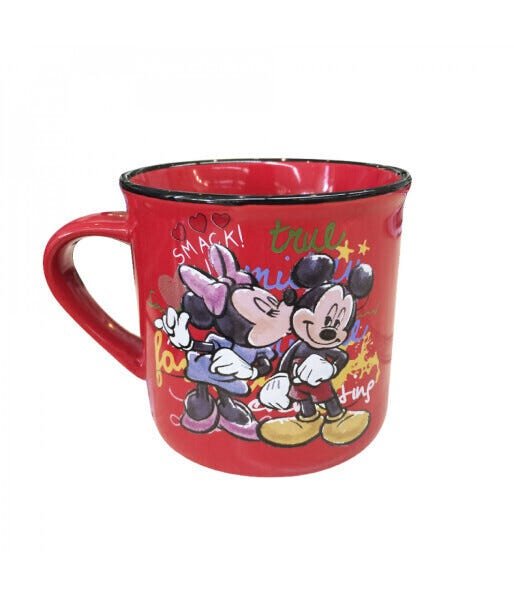 Caneca De Porcelana Vermelha Mickey E Minnie Beijando