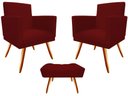 Ver imagem 1 de Kit 2 Poltronas Decorativa Bia + Puff Retangular Suede Marsala Pés Madeira Mz Decor