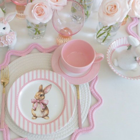 Conjunto com 6 Pratos Raso Laços de Páscoa Rosa Ø29cm
