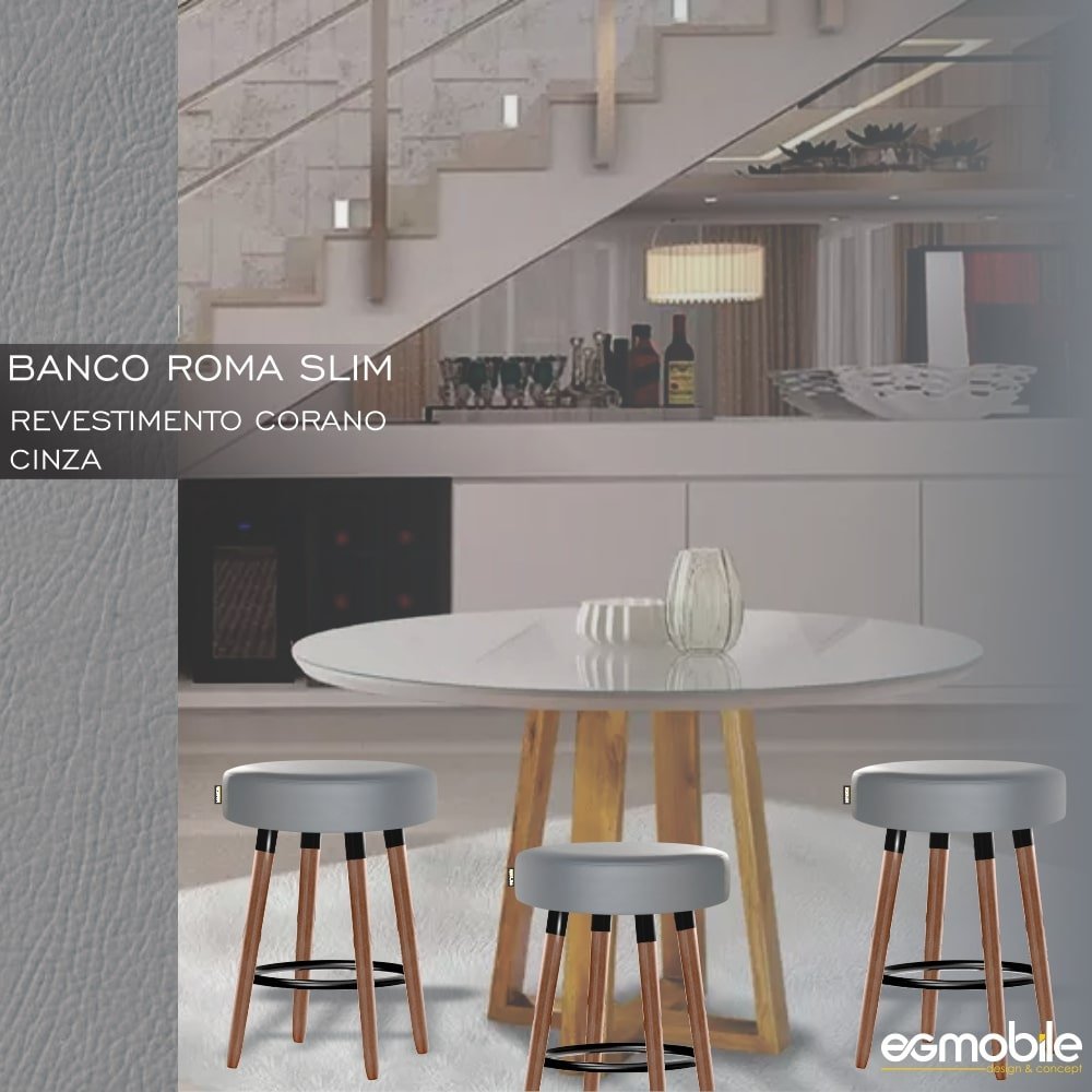 Kit 2 Bancos Para Cozinha Roma Slim Redondo 50 cm EGMOBILE Cinza Corano - 2