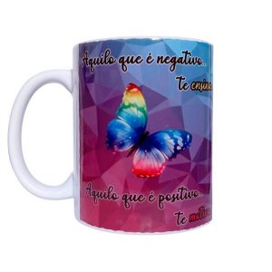 Caneca Branca De Cerâmica Resinada Borboleta