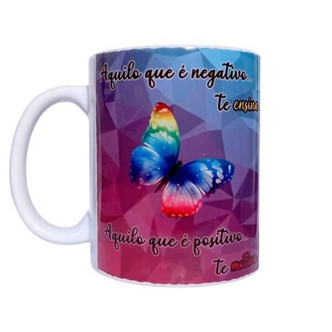 Caneca Branca De Cerâmica Resinada Borboleta