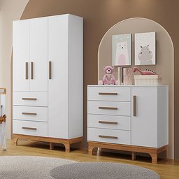 Kit Quarto Infantil Guarda-roupas e Cômoda Doçura Branco/savana - 1