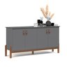 Buffet Aparador Balcão com Puxador em Couro para Sala Jantar Estar 4 Portas Sonetto - Cinza Granito - 7