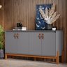 Buffet Aparador Balcão com Puxador em Couro para Sala Jantar Estar 4 Portas Sonetto - Cinza Granito - 5
