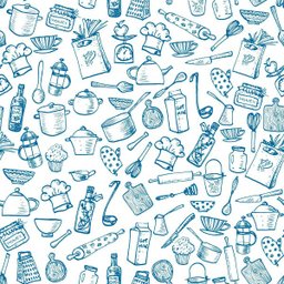 Papel de Parede Vinil Adesivo Utensilios Cozinha Azul 10m - 4