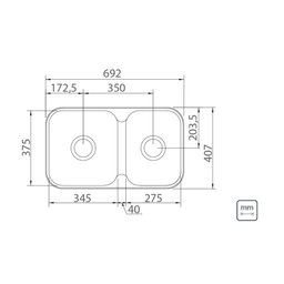 Cuba de Embutir/sobrepor Tramontina Isis 2c 34-28 Bs em Aço Inox Polido 69x40 com 2 Cubas Aço Inox - 4