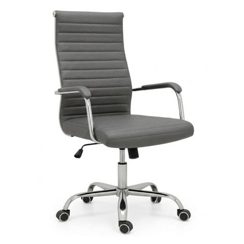 Cadeira de Escritório Presidente London Giratória - Base Cromada - Corino Cinza - 31090