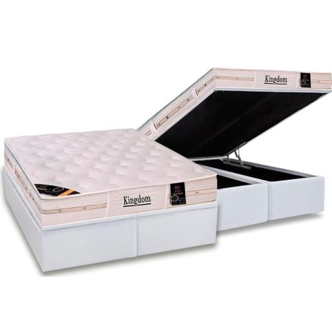 Cama Box Baú Queen: Colchão Molas Pocket Ensacadas Castor Kingdom Aloe Vera + Base Crc Courano
