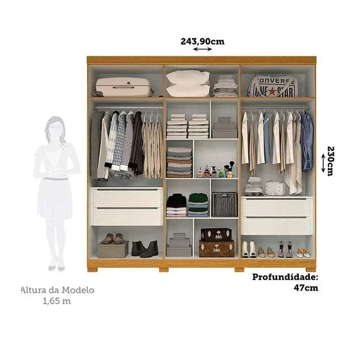 Guarda Roupa Acp Casal Núbia 06 Portas 100% Mdf - Cinamomo - 3