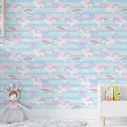 Papel de Parede Adesivo Unicórnio Arco Iris Quarto Sala 3m - 2