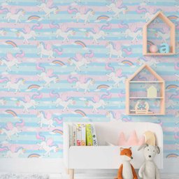 Papel de Parede Adesivo Unicórnio Arco Iris Quarto Sala 3m - 1