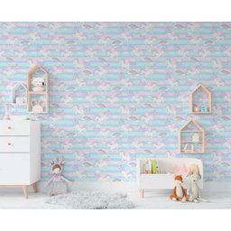 Papel de Parede Adesivo Unicórnio Arco Iris Quarto Sala 3m - 3