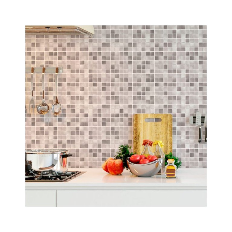 Papel Parede Lavável Pastilha Estilo Aço Cinza Cozinha 3m