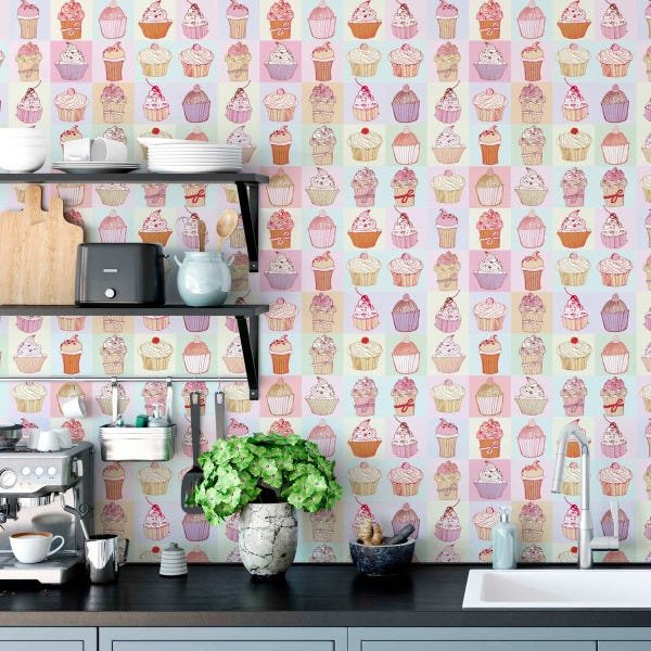 Papel Parede Adesivo Cupcake Doce Confeitaria Cozinha 3m