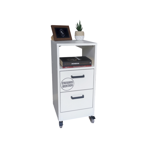 Mesa de Cabeceira Branca 30cm 2 Gavetas Mdf Quarto Gaveteiro Puxador Arquivo-com Rodinhas (montado)