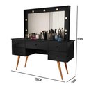 Ver imagem 2 de Penteadeira Camarim com Espelho Led 5 Gavetas Banqueta Inclusa Courino Pé Madeira Preto