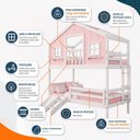 Ver imagem 5 de Beliche Casinha Dos Sonhos com Varanda Kit Escorregador e Grade Proteção Madeira Maciça Rosa |