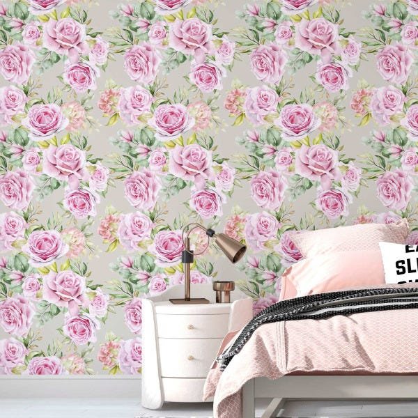 Papel Parede Adesivo Rosa Floral Clássico Sala Quarto 10m - 2