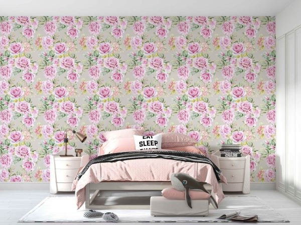 Papel Parede Adesivo Rosa Floral Clássico Sala Quarto 5m - 4