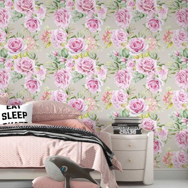 Papel Parede Adesivo Rosa Floral Clássico Sala Quarto 5m - 3