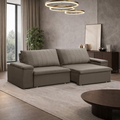Sofá 3 Lugares Retrátil Reclinável para Sala 245cm Malfati F04 Veludo Marrom Claro - Lyam Decor