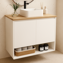 Ver imagem 3 de Gabinete de Banheiro Suspenso 70cm 2 Portas e Nicho Branco e Freijó