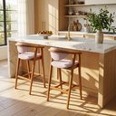 Ver imagem 3 de Kit 02 Banquetas Baixa para Cozinha Sala Jantar Bancada Cecília L02 Suede Rosê - Lyam Decor