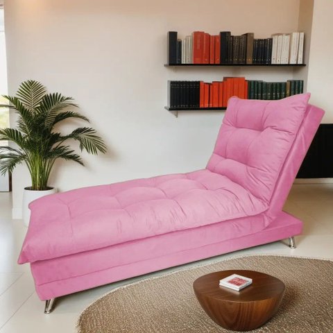 Sofa Cama Chaise Bicama Reclinavel Sala Lavinia Suede:Rosa/Suede