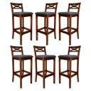 Ver imagem 1 de Kit 6 Banquetas Alta Estofada para Cozinha Americana Madri Madeira Castanho Suede Cinza Ccs