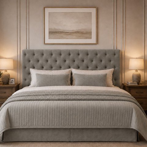 Cabeceira para Cama Casal Queen Estofada Capitonê Luna Vilajo em Suede Cinza – 1,58 m