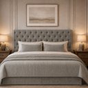 Ver imagem 1 de Cabeceira para Cama Casal Queen Estofada Capitonê Luna Vilajo em Suede Cinza – 1,58 m