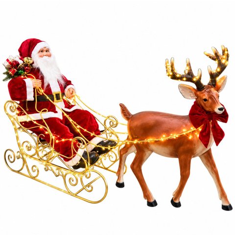 Treno Papai Noel Natal Rena Realista Som LED Movimento Loja Shopping Cenario Vitrine Decoraçao Natal