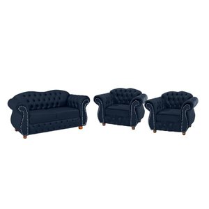 Conjunto Chesterfield Merlo Namoradeira c/ 2 Poltronas - Veludo Azul Marinho / decoração, recepção, 
