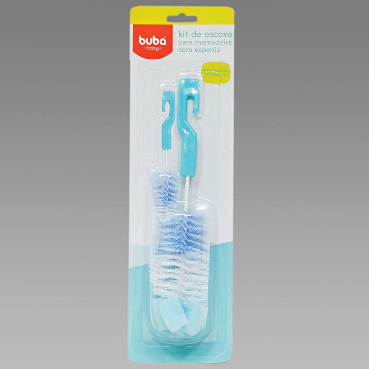 Kit Escova para Limpar Mamadeira com Esponja e Escova para Limpeza de Bico Buba Azul - 2