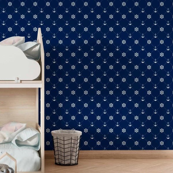 Papel Parede Adesivo Timão Âncora Azul Quarto Infantil 5m - 3