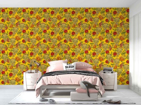 Papel De Parede Adesivo Caveira Mexicana Amarelo Teen 12m - 4