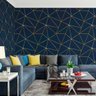 Papel de Parede Adesivo Zara Azul Marinho Dourado Sala 12m - 2