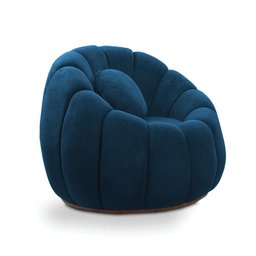 Sofá 2 Lugares com Puff e Poltrona Giratória Orgânica Cloud Bouclê Azul Marinho - 10