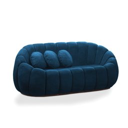 Sofá 2 Lugares com Puff e Poltrona Giratória Orgânica Cloud Bouclê Azul Marinho - 9