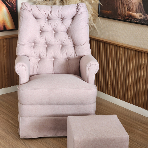 Poltrona de Amamentaçao Balanço e Puff Lila Baby Linho Rosê - Harmônica Moveis