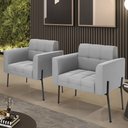 Ver imagem 2 de Poltrona para Sala Pé Metal Preto Kit 2 Ana Suede Cinza - Ibiza
