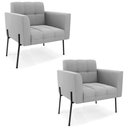 Ver imagem 1 de Poltrona para Sala Pé Metal Preto Kit 2 Ana Suede Cinza - Ibiza