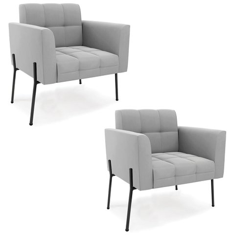 Poltrona para Sala Pé Metal Preto Kit 2 Ana Suede Cinza - Ibiza