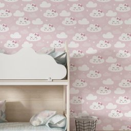 Papel Parede Adesivo Nuvem Feliz Rosa Quarto Infantil 12m - 2